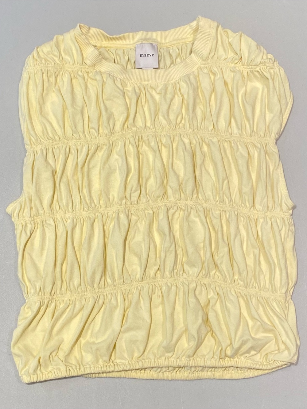 Anthropologie Maeve Pale Yellow Ruched Sleeveless Top, size S